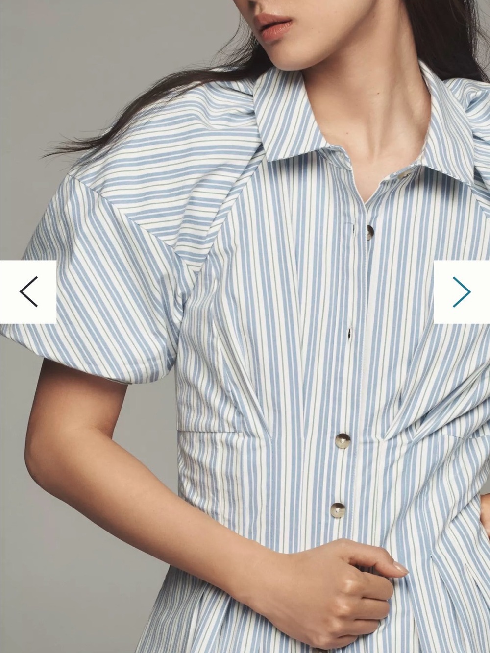 By Anthropologie Puff-Sleeve Mini Shirt Dress Blue and White Stripe Size XS - Picture 3 of 9